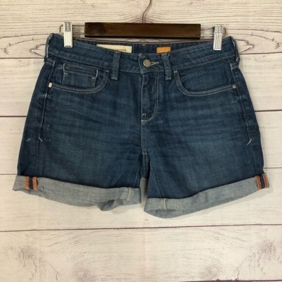 Anthropologie Pilcro Dark Blue Stet Rolled Cuff Denim Shorts 25 - Picture 2 of 5